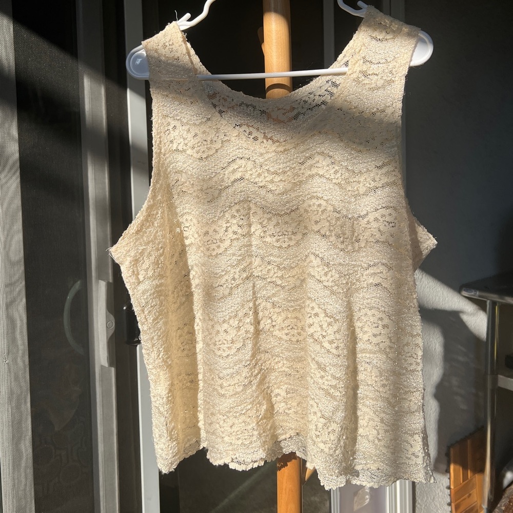 Vintage 90's solange cream lace Sheer sleeveless tank top cottagecore coquette